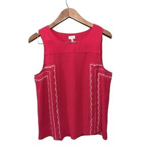 Pixley Stitch Fix Sleeveless Tunic Crepe Subtle Embroidered Beading‎ Size M Pink